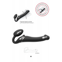 Безремневой нереалистичный страпон Strap-on-me с вибрацией, M, силикон, черный, 24,5 см