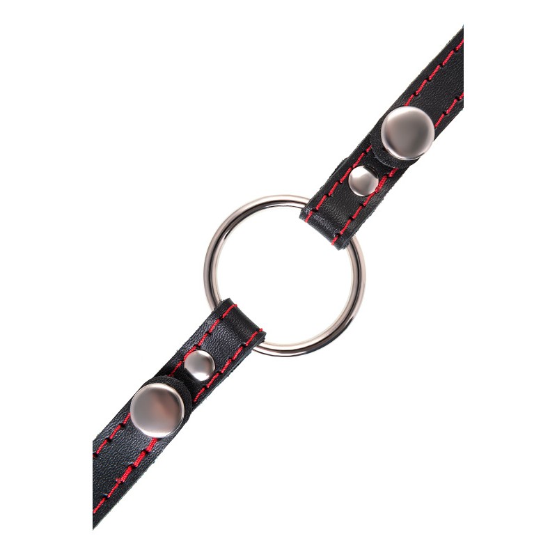 Кляп Pecado BDSM, «Кольцо 39 мм», с красной строчкой, натуральная кожа, черный