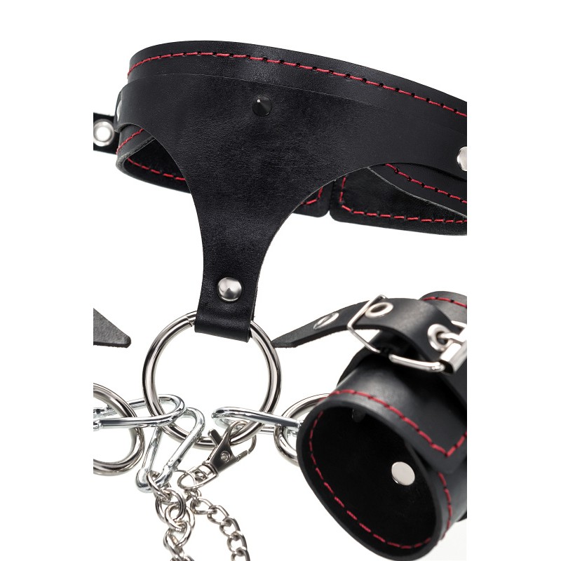 Бандажный набор 3 точки фиксации Pecado BDSM (большая распорка, оковы, наручники, ошейник с кольцом