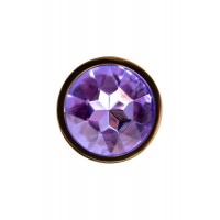 Анальная втулка Штучки-Дрючки, металл, золотая, с фиолетовым кристаллом, 7 см, Ø 2,8 см, 50 г