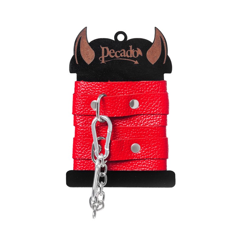 Наручники-браслеты Pecado BDSM, мини со скруглёнными углами, натуральная кожа, красные