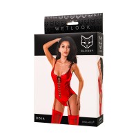 Боди Glossy Doja из материала Wetlook, красный, XL