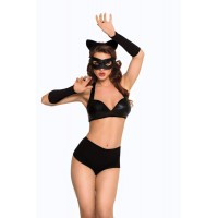Костюм SoftLine Collection Catwoman (бюстгальтер,шортики,головной убор,маска,перчатки), черный, L
