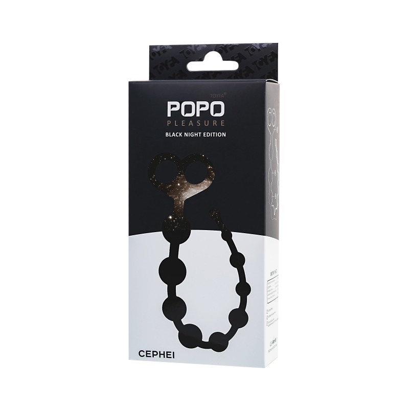 Анальные бусы TOYFA POPO Pleasure Cephei, водонепроницаемые, силикон, черные, 33,5 см, Ø 2,4 см