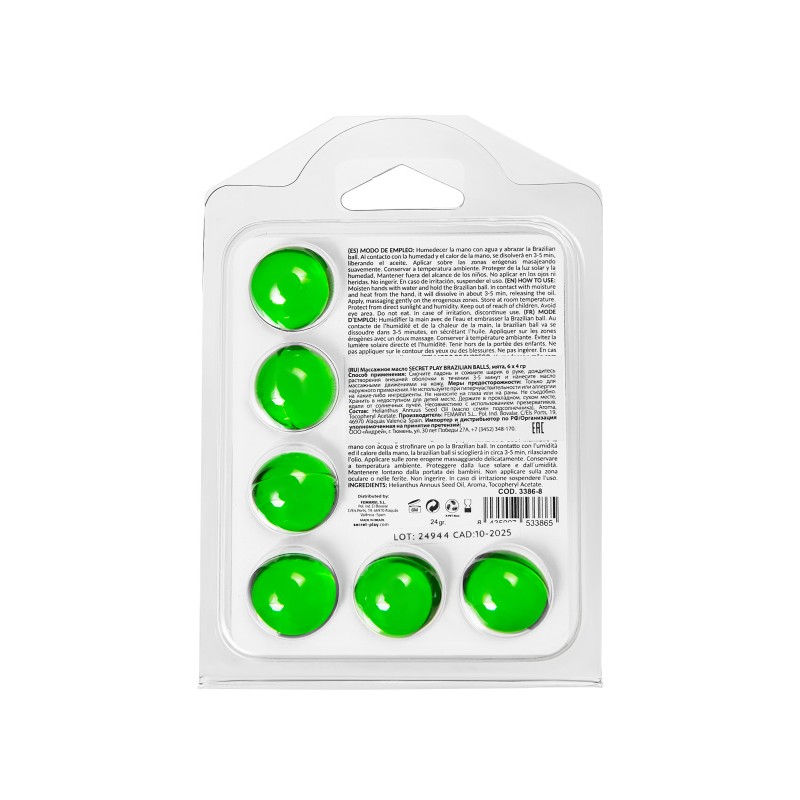 Массажное масло SECRET PLAY BRAZILIAN BALLS, мята, 6 х 4 гр