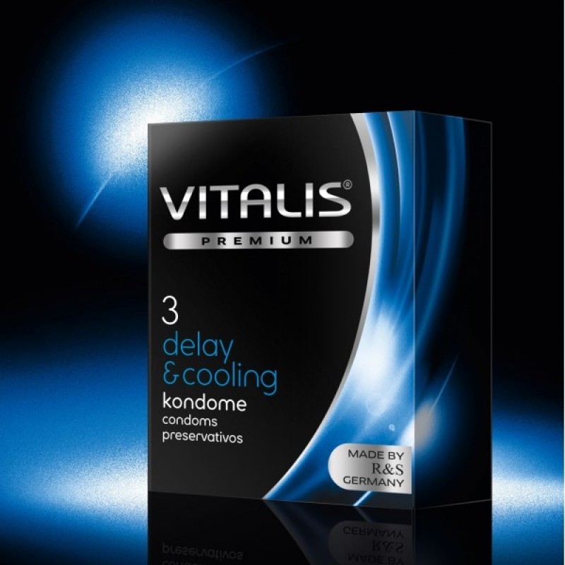 Презервативы "VITALIS" PREMIUM №3 deiay and cooling - с охлаждающим эффектом (ширина 53mm)