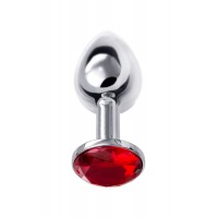 Анальная втулка Eromantica, металл, серебристая, с рубиновым кристаллом, 7,5 см, Ø 3 см, 145 г