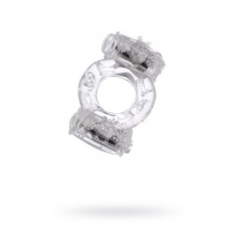 Эрекционное кольцо на пенис с двойной вибрацией TOYFA, TPE, прозрачный
