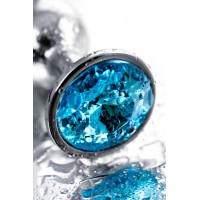 Анальная втулка Штучки-дрючки, металл, серебряная, с голубым кристаллом, 7 см, Ø 2,8 см, 50 г