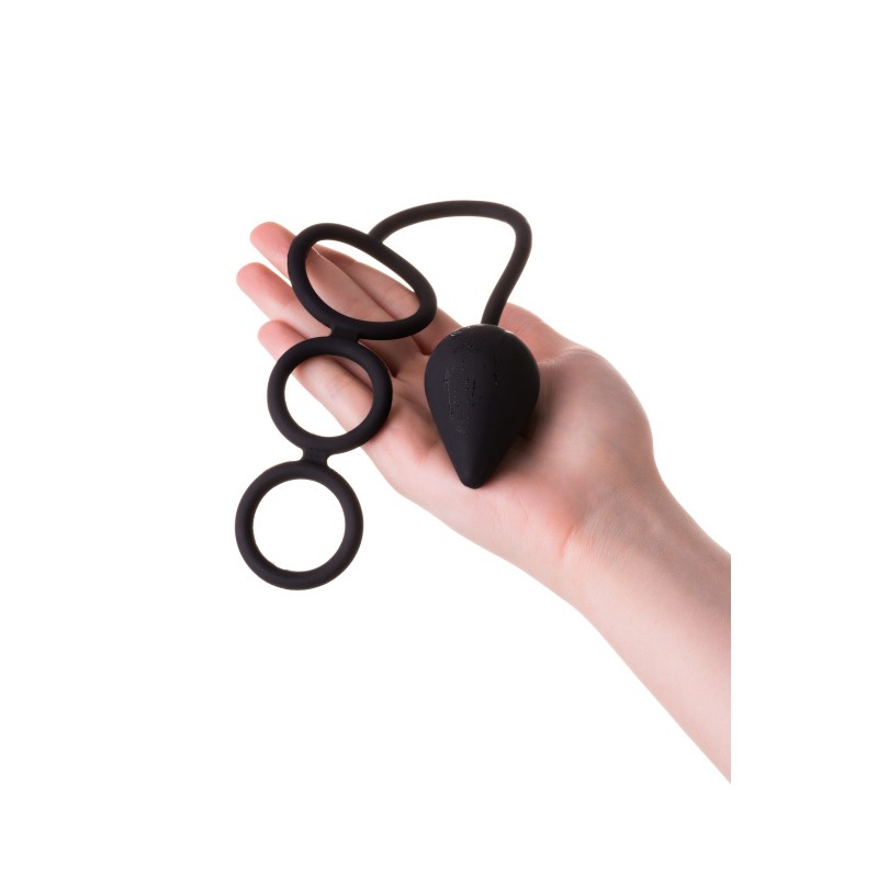 Анальная пробка Erotist с эрекционным кольцом, силикон, черная, 20 см, Ø 3,9 см