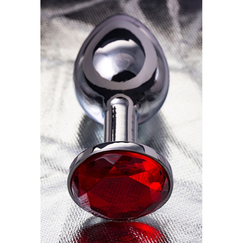 Анальная втулка Eromantica, металл, серебристая, с рубиновым кристаллом, 7,5 см, Ø 3 см, 145 г