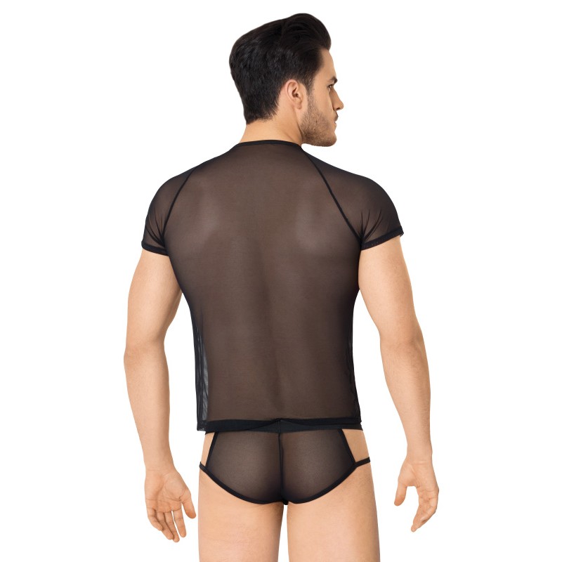 Костюм-сетка с вырезами по бокам мужской SoftLine Collection (майка, шорты), черный, XL