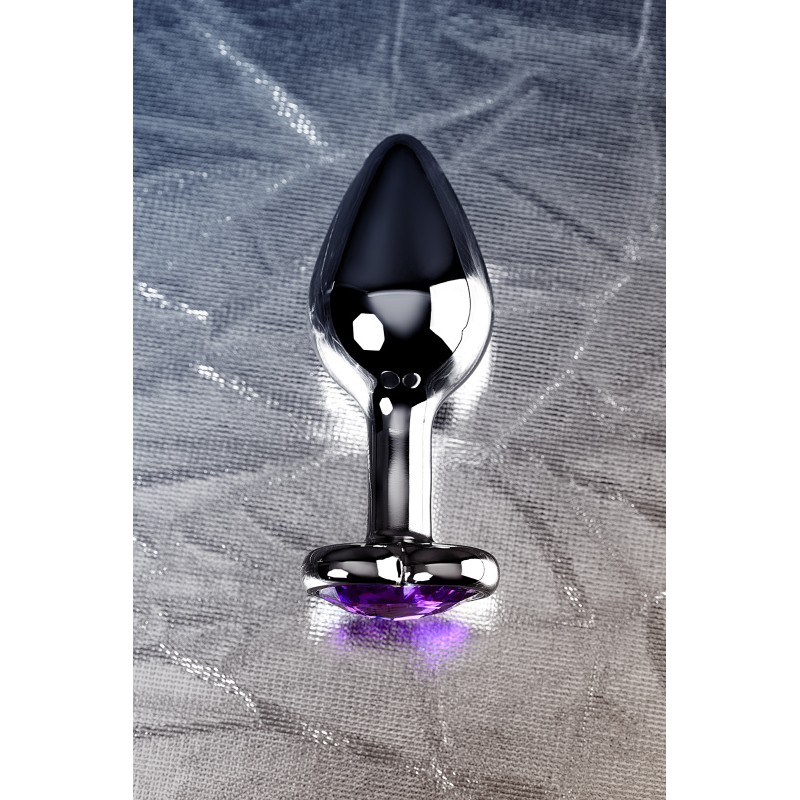 Анальная втулка Metal by TOYFA, металл, серебряная, с фиолетовым кристаллом, 8 см, Ø 3 см, 165 г