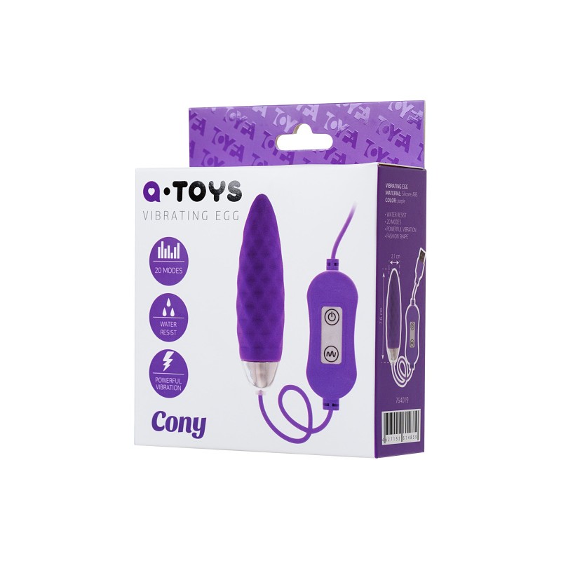 Виброяйцо с пультом управления TOYFA  A-Toys Cony, силикон, фиолетовый, 7,6 см