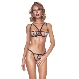 Комплект (бюстгальтер, стринги) Anais Cavanne с открытой грудью, черный, L/XL