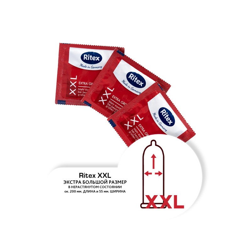 Презервативы Ritex, XXL, увеличенного размера, латекс, 20 см, 5,5 см, 8 шт.