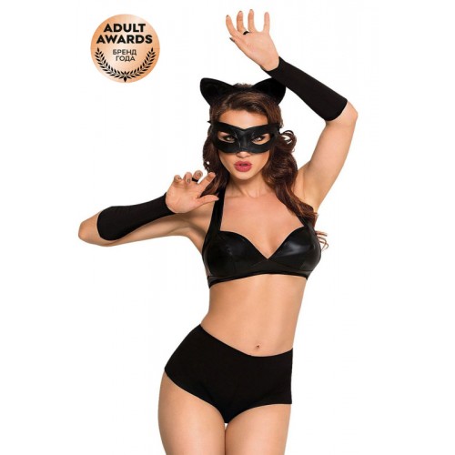 Костюм SoftLine Collection Catwoman (бюстгальтер,шортики,головной убор,маска,перчатки), черный, S