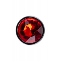 Анальная втулка Штучки-Дрючки, серебряная, с красным кристаллом, Ø 2,5 см, 46 г