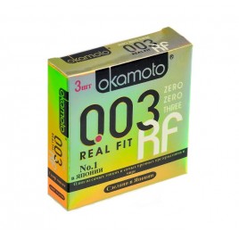 Презервативы «Окамото» 0.03, real fit, ультратонкие, облегающая форма, 18 см, 5,2 см, 3 шт.