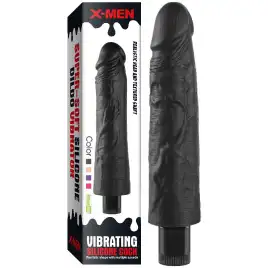 Реалистичный черный вибратор с рельефным стволом X-Men Vibrating Siliсone Cock 18 см
