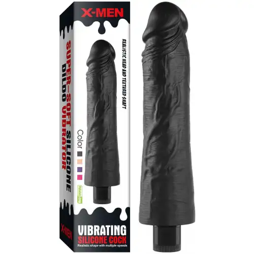 Фото Nlonely, Китай Реалистичный черный вибратор с рельефным стволом X-Men Vibrating Siliсone Cock 24 см