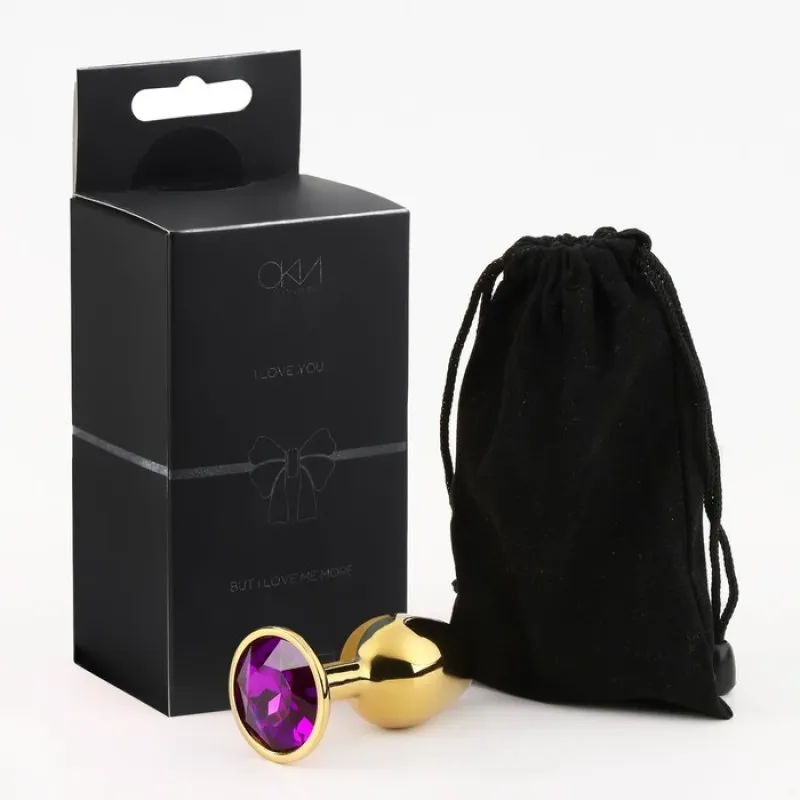 Изображение Сима-ленд, Россия Анальная пробка, золотая, с тёмно-фиолетовым кристаллом, D = 27 мм