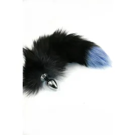 Серебристая анальная пробка с хвостом из натурального меха серого цвета (Small)