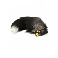 Изображение Kanikule, Великобритания Золотистая анальная пробка с хвостом из натурального меха, темного оттенка (Small)
