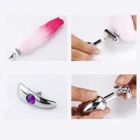 Изображение Nlonely, Китай Металлическая анальная втулка со съемным черным хвостиком и пробкой с черным кристаллом