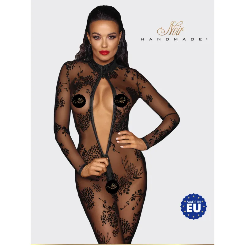 Фото Noir Handmade, Польша Noir Handmade - Длинный комбинезон из кружева и трехсторонней молнией, S (черный)