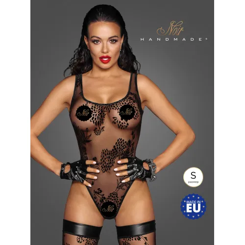 Изображение Noir Handmade, Польша Noir Handmade - Боди из кружева с узорчатой вышивкой из флока, S (черный)