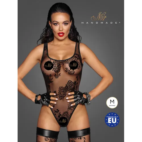 Изображение Noir Handmade, Польша Noir Handmade - Боди из кружева с узорчатой вышивкой из флока, M (черный)