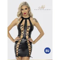 Изображение Noir Handmade, Польша Noir Handmade Powerwetlook dress - сексуальное мини-платье с двойной шнуровкой, M (чёрный)