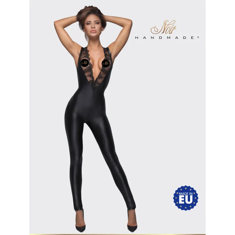 Изображение Noir Handmade, Польша Noir Handmade Sleeveless powerwetlook - эксклюзивный комбинезон с кружевом и двусторонней молнией, S (чёрный)
