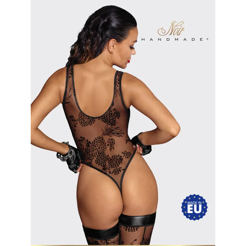 Изображение Noir Handmade, Польша Noir Handmade Tulle body - Боди из тюля с узорчатой вышивкой из флока, L (черный)