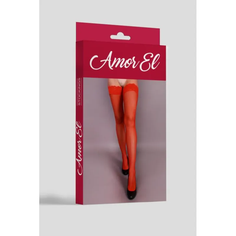 Фото Amor EL, Испания Чулки в мелкую сетку Rosa roja S/L красные