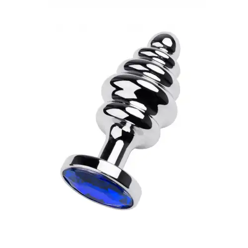 Фото TOYFA Basic Анальная втулка Metal by TOYFA, металл, серебряная, с синим кристаллом, 9,5 см, Ø 4 см, 145 г