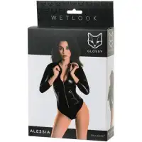 Фото Erolanta Glossy Боди Glossy Alessi из материала Wetlook на молнии черное, размер L