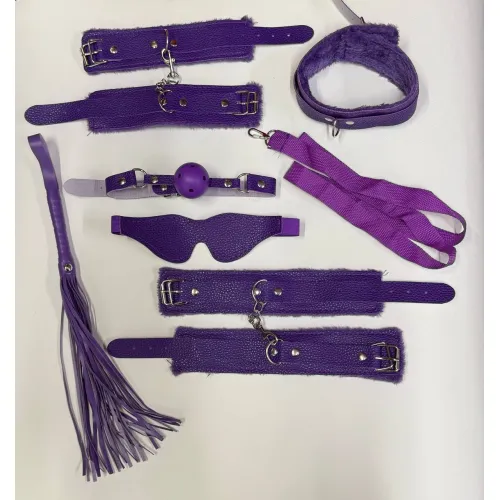 Фото Адам и Ева БДСМ набор Violet (Наручники, поножи, ошейник, поводок, маска, кляп, плеть)
