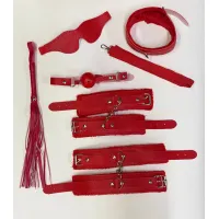 Изображение Адам и Ева БДСМ набор Red (Наручники, поножи, ошейник, поводок, маска, кляп, плеть)