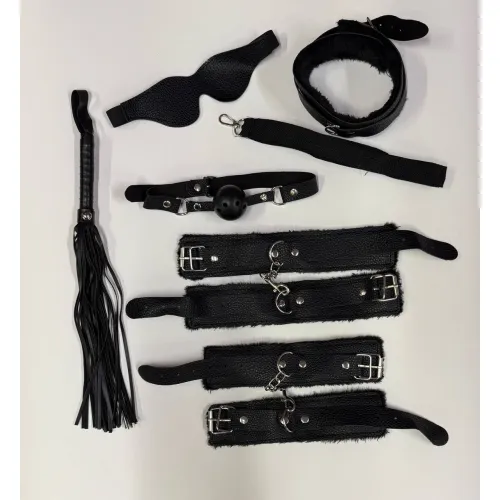 Фото Адам и Ева БДСМ набор Black (Наручники, поножи, ошейник, поводок, маска, кляп, плеть)