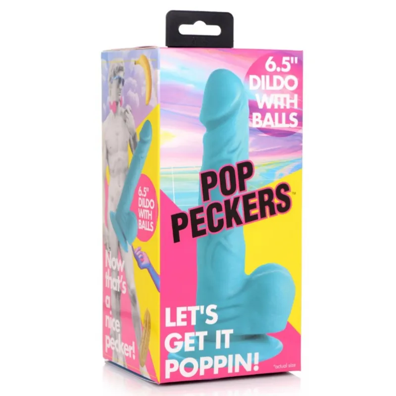 Изображение  Pop Peckers - реалистичный фаллоимитатор на присоске, 19х3.8 см (Голубой)