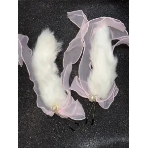 Зажимы на соски белого цвета с розовой лентой