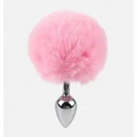 Адам и Ева Серебристая анальная пробка с розовым заячьим хвостиком (Small)