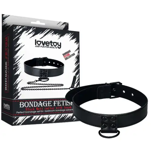 Изображение Lovetoy, Китай Черный матовый ошейник с поводком на цепи Bondage Fetish