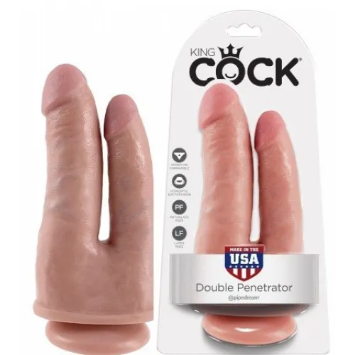 Фото PipeDream, США Двойной фаллоимитатор с присоской King Cock Double Penetrator Flesh