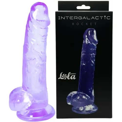 Фото Lola Toys, Россия Прозрачный фаллос с мошонкой Intergalactic Rocket Purple 19 см