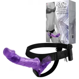 Двойной страпон с вибрацией Ultra Passionate Harness Violet 18 см и 11 см