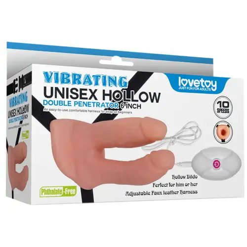 Изображение Lovetoy, Китай Фаллопротез для двойного проникновения с вибрацией Vibrating Unisex Hollow Strap On 13 см и 14 см