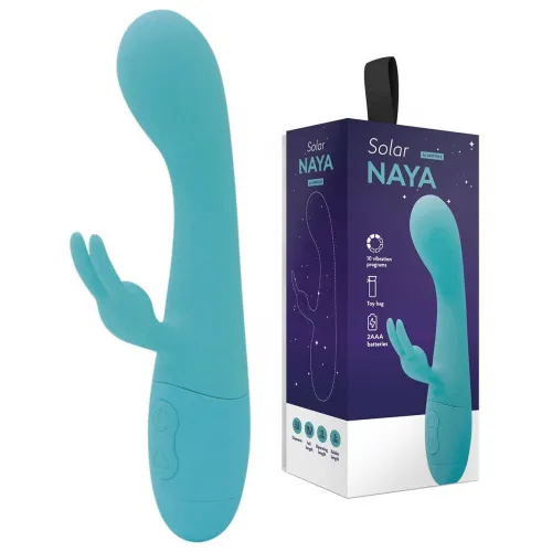 Фото LE FRIVOLE Вибратор с клиторальным стимулятором в форме ушек кролика Naya аквамаринового цвета